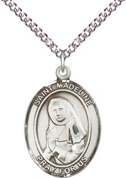 [7236SS/24SS] Sterling Silver Saint Madeline Sophie Barat Pendant on a 24 inch Sterling Silver Heavy Curb chain