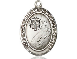 [7237SS] Sterling Silver Footprints Cross Medal