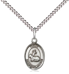 [0968SS/18S] Sterling Silver First Reconciliation Pendant on a 18 inch Light Rhodium Light Curb chain