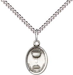 [0976SS/18S] Sterling Silver Holy Communion Pendant on a 18 inch Light Rhodium Light Curb chain