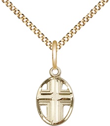 [0977GF/18G] 14kt Gold Filled Cross Pendant on a 18 inch Gold Plate Light Curb chain