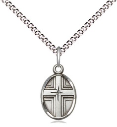 [0977SS/18S] Sterling Silver Cross Pendant on a 18 inch Light Rhodium Light Curb chain