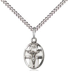 [0978SS/18S] Sterling Silver Crucifix Pendant on a 18 inch Light Rhodium Light Curb chain