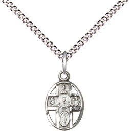 [0979SS/18S] Sterling Silver 5-Way / Chalice Pendant on a 18 inch Light Rhodium Light Curb chain
