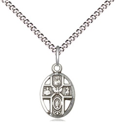 [0980SS/18S] Sterling Silver 5-Way Pendant on a 18 inch Light Rhodium Light Curb chain