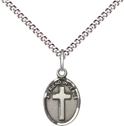 [0981SS/18S] Sterling Silver Friend In Jesus Cross Pendant on a 18 inch Light Rhodium Light Curb chain