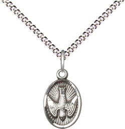 [0982SS/18S] Sterling Silver Holy Spirit Pendant on a 18 inch Light Rhodium Light Curb chain