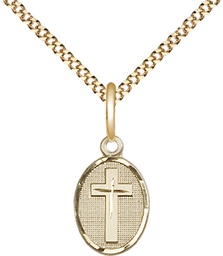 [0983GF/18G] 14kt Gold Filled Cross Pendant on a 18 inch Gold Plate Light Curb chain