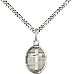 [0983SS/18S] Sterling Silver Cross Pendant on a 18 inch Light Rhodium Light Curb chain