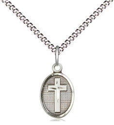 [0983SS/18S] Sterling Silver Cross Pendant on a 18 inch Light Rhodium Light Curb chain