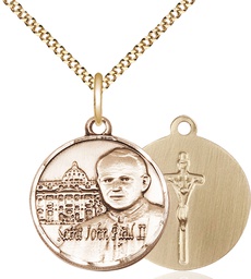 [1003GF/18G] 14kt Gold Filled Saint John Paul II Vatican Pendant on a 18 inch Gold Plate Light Curb chain