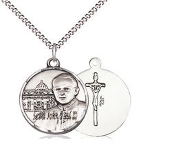 [1003SS/18S] Sterling Silver Saint John Paul II Vatican Pendant on a 18 inch Light Rhodium Light Curb chain