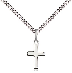 [1006SS/18S] Sterling Silver Cross Pendant on a 18 inch Light Rhodium Light Curb chain