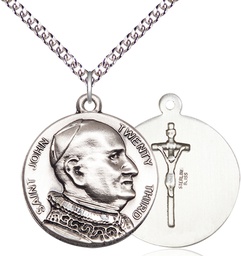 [1008SS/24SS] Sterling Silver Saint John XXIII Pendant on a 24 inch Sterling Silver Heavy Curb chain
