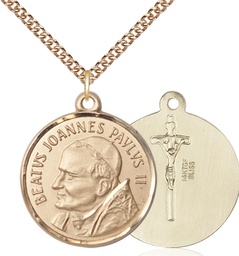 [1009GF/24GF] 14kt Gold Filled Saint John Paul II Pendant on a 24 inch Gold Filled Heavy Curb chain