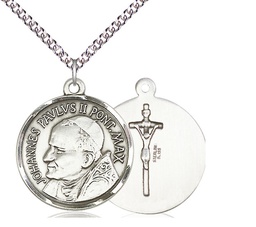 [1009SS/24SS] Sterling Silver Saint John Paul II Pendant on a 24 inch Sterling Silver Heavy Curb chain