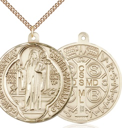 [1057GF/24GF] 14kt Gold Filled Saint Benedict Pendant on a 24 inch Gold Filled Heavy Curb chain