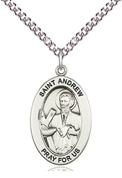 [11000SS/24SS] Sterling Silver Saint Andrew the Apostle Pendant on a 24 inch Sterling Silver Heavy Curb chain