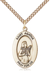 [11003GF/24GF] 14kt Gold Filled Saint Agatha Pendant on a 24 inch Gold Filled Heavy Curb chain