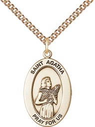 [11003GF/24GF] 14kt Gold Filled Saint Agatha Pendant on a 24 inch Gold Filled Heavy Curb chain