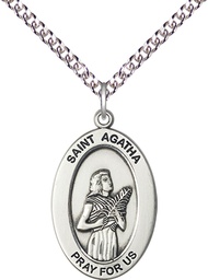 [11003SS/24SS] Sterling Silver Saint Agatha Pendant on a 24 inch Sterling Silver Heavy Curb chain