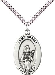 [11003SS/24SS] Sterling Silver Saint Agatha Pendant on a 24 inch Sterling Silver Heavy Curb chain