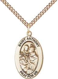 [11004GF/24GF] 14kt Gold Filled Saint Anthony of Padua Pendant on a 24 inch Gold Filled Heavy Curb chain