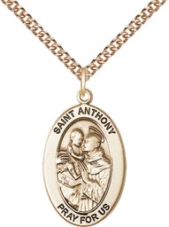 [11004GF/24GF] 14kt Gold Filled Saint Anthony of Padua Pendant on a 24 inch Gold Filled Heavy Curb chain