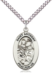 [11004SS/24SS] Sterling Silver Saint Anthony of Padua Pendant on a 24 inch Sterling Silver Heavy Curb chain