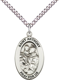 [11004SS/24SS] Sterling Silver Saint Anthony of Padua Pendant on a 24 inch Sterling Silver Heavy Curb chain