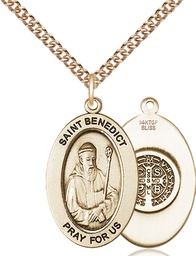 [11008GF/24GF] 14kt Gold Filled Saint Benedict Pendant on a 24 inch Gold Filled Heavy Curb chain