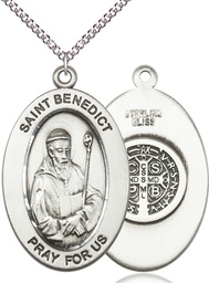 [11008SS/24SS] Sterling Silver Saint Benedict Pendant on a 24 inch Sterling Silver Heavy Curb chain