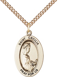 [11016GF/24GF] 14kt Gold Filled Saint Cecilia Pendant on a 24 inch Gold Filled Heavy Curb chain