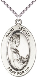 [11016SS/24SS] Sterling Silver Saint Cecilia Pendant on a 24 inch Sterling Silver Heavy Curb chain