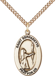 [11017GF/24GF] 14kt Gold Filled Saint Bernadette Pendant on a 24 inch Gold Filled Heavy Curb chain