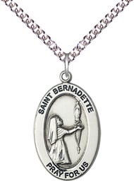 [11017SS/24SS] Sterling Silver Saint Bernadette Pendant on a 24 inch Sterling Silver Heavy Curb chain