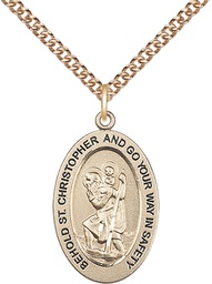 [11022GF/24GF] 14kt Gold Filled Saint Christopher Pendant on a 24 inch Gold Filled Heavy Curb chain