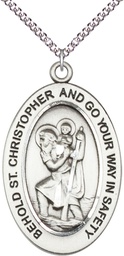 [11022SS/24SS] Sterling Silver Saint Christopher Pendant on a 24 inch Sterling Silver Heavy Curb chain