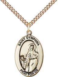 [11032GF/24GF] 14kt Gold Filled Saint Dymphna Pendant on a 24 inch Gold Filled Heavy Curb chain