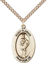 [11034GF/24GF] 14kt Gold Filled Saint Florian Pendant on a 24 inch Gold Filled Heavy Curb chain