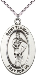 [11034SS/24SS] Sterling Silver Saint Florian Pendant on a 24 inch Sterling Silver Heavy Curb chain