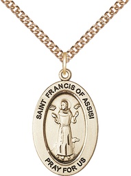 [11036GF/24GF] 14kt Gold Filled Saint Francis of Assisi Pendant on a 24 inch Gold Filled Heavy Curb chain