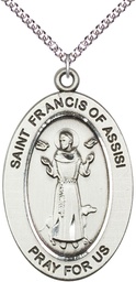 [11036SS/24SS] Sterling Silver Saint Francis of Assisi Pendant on a 24 inch Sterling Silver Heavy Curb chain