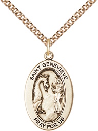 [11041GF/24GF] 14kt Gold Filled Saint Genevieve Pendant on a 24 inch Gold Filled Heavy Curb chain