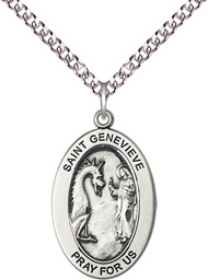 [11041SS/24SS] Sterling Silver Saint Genevieve Pendant on a 24 inch Sterling Silver Heavy Curb chain