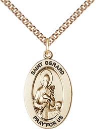 [11042GF/24GF] 14kt Gold Filled Saint Gerard Majella Pendant on a 24 inch Gold Filled Heavy Curb chain