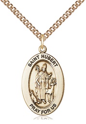 [11045GF/24GF] 14kt Gold Filled Saint Hubert of Liege Pendant on a 24 inch Gold Filled Heavy Curb chain