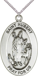 [11045SS/24SS] Sterling Silver Saint Hubert of Liege Pendant on a 24 inch Sterling Silver Heavy Curb chain