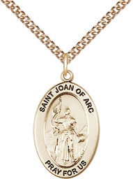 [11053GF/24GF] 14kt Gold Filled Saint Joan of Arc Pendant on a 24 inch Gold Filled Heavy Curb chain