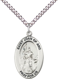 [11053SS/24SS] Sterling Silver Saint Joan of Arc Pendant on a 24 inch Sterling Silver Heavy Curb chain